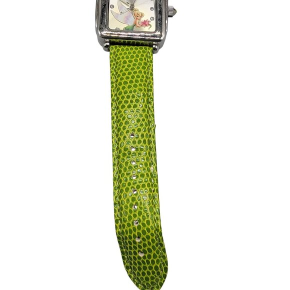 Disney Tinkerbell Accutime Watch TK1022 7" Green Faux Leather Band Silver Tone - Picture 12 of 15